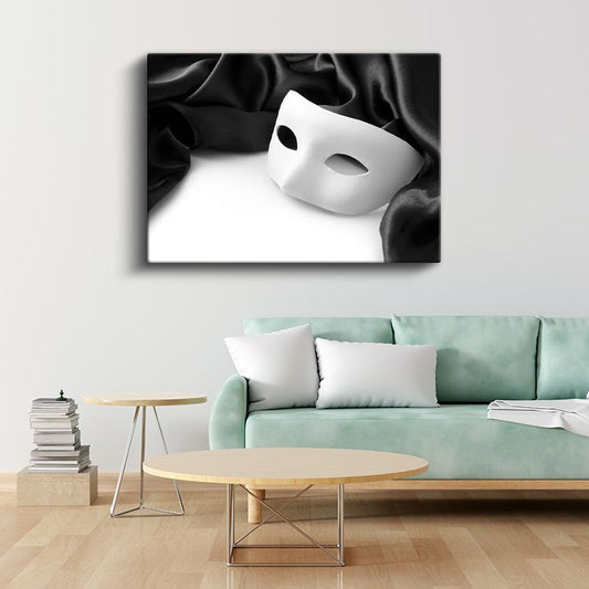 Venedik Maskesi - Siyah Beyaz Kontrast Kanvas Tablo