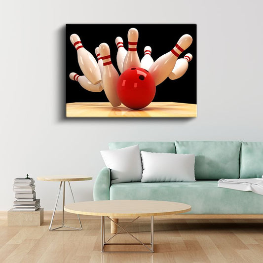 Bowling Vuruşu - Kırmızı Top Aksiyon Kanvas Tablo