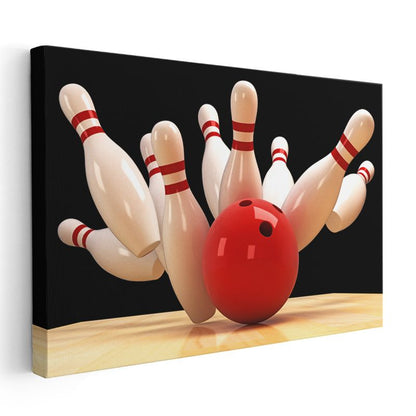 Bowling Vuruşu - Kırmızı Top Aksiyon Kanvas Tablo
