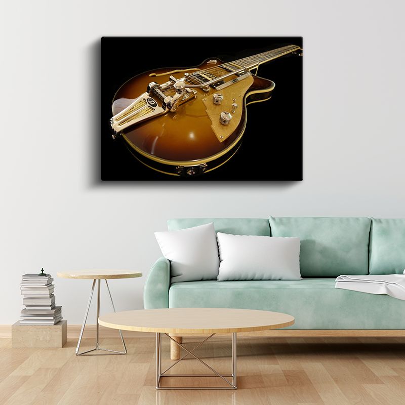Vintage Gitar - Amber Tonlarında Müzik Kanvas Tablo