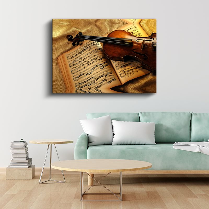 Klasik Keman - Nostaljik Nota Sayfaları Üzerinde Müziğin Ruhu Kanvas Tablo