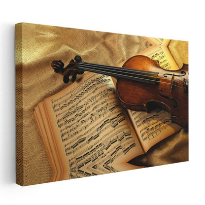 Klasik Keman - Nostaljik Nota Sayfaları Üzerinde Müziğin Ruhu Kanvas Tablo