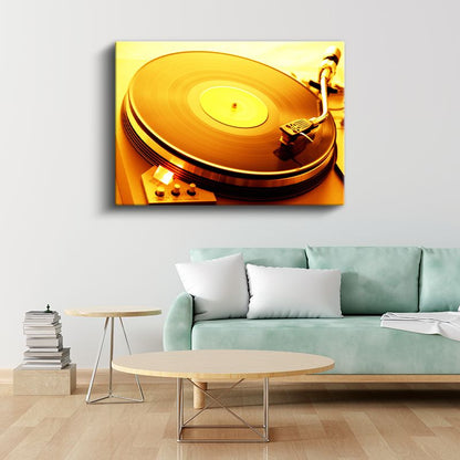 Vintage Pikap - Altın Tonlarında Müzik Zamanı Kanvas Tablo