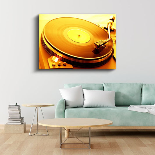 Vintage Pikap - Altın Tonlarında Müzik Zamanı Kanvas Tablo