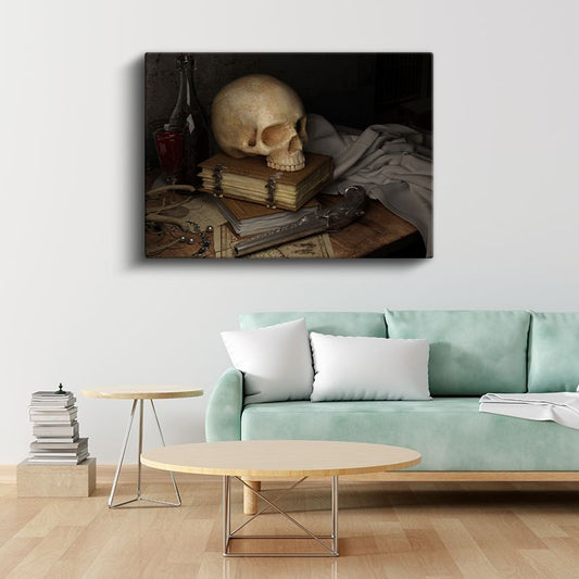 Kurukafa Natürmort - Antik Kitaplar ve Esrarengiz Objeler Kanvas Tablo