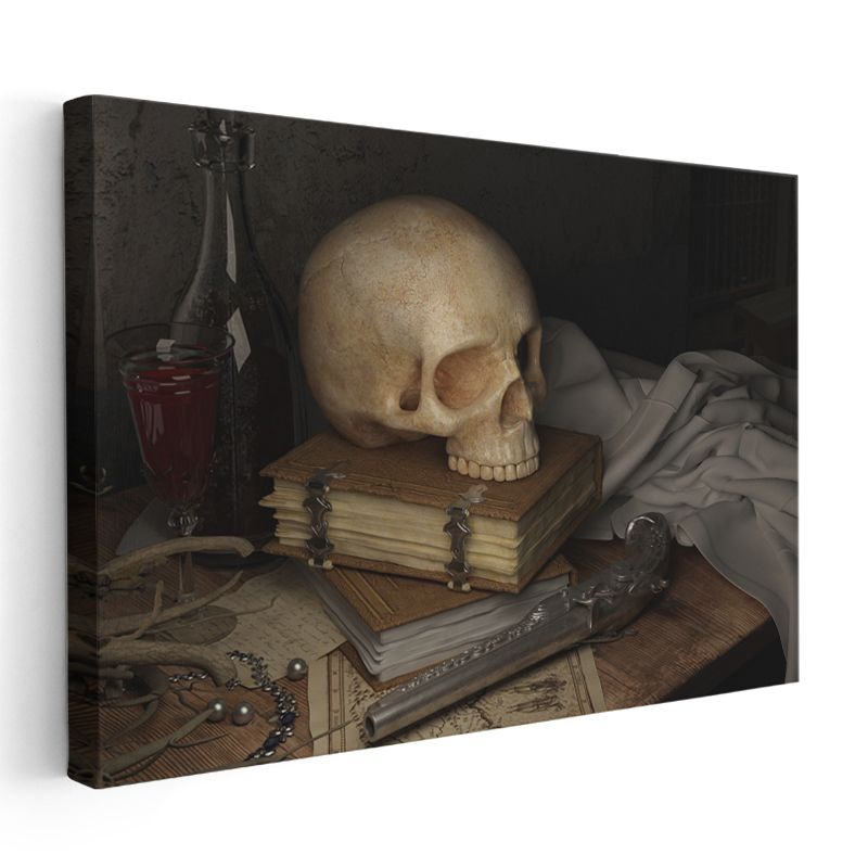 Kurukafa Natürmort - Antik Kitaplar ve Esrarengiz Objeler Kanvas Tablo