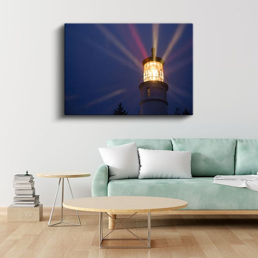 Deniz Feneri - Gecenin Karanlığında Parlayan Işık Huzmesi Kanvas Tablo
