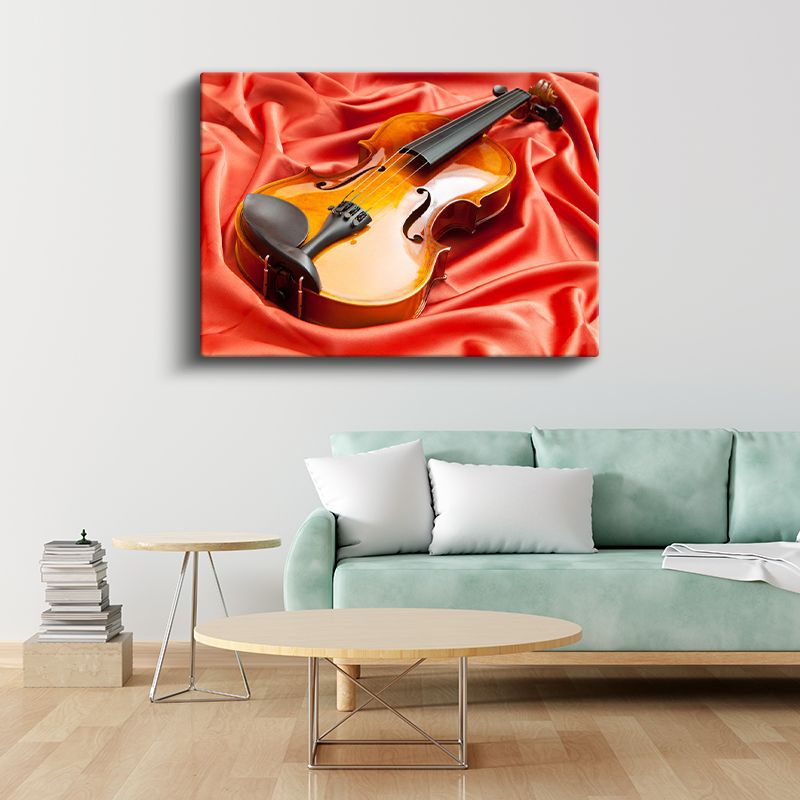 Keman Portresi - Kırmızı İpek Üzerinde Müziğin Zarafeti Kanvas Tablo