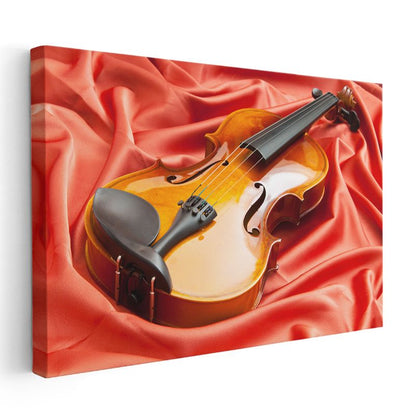 Keman Portresi - Kırmızı İpek Üzerinde Müziğin Zarafeti Kanvas Tablo