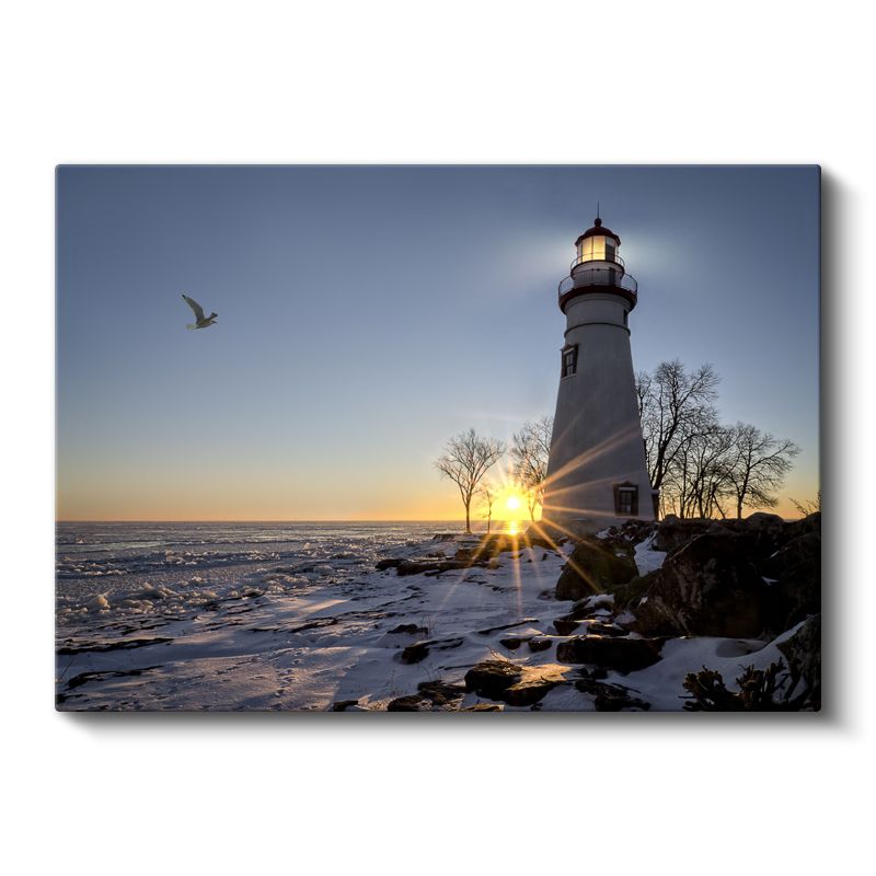Deniz Feneri - Kış Gün Batımı Kanvas Tablo