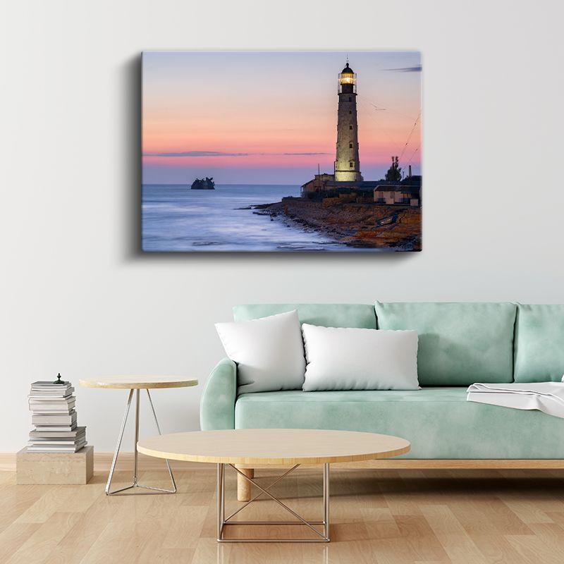 Sahil Feneri - Pastel Gökyüzü Kanvas Tablo