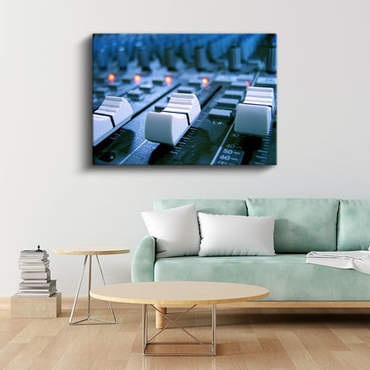 Ses Mikseri - Mavi Tonlarda Müzik Stüdyosu Kanvas Tablo
