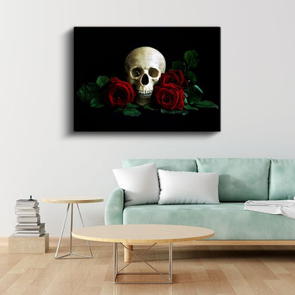 Kafatası ve Güller - Gotik Sanat Kanvas Tablo