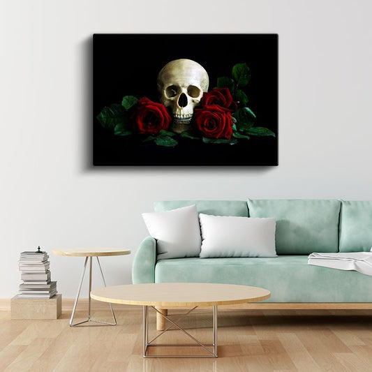 Kafatası ve Güller - Gotik Sanat Kanvas Tablo