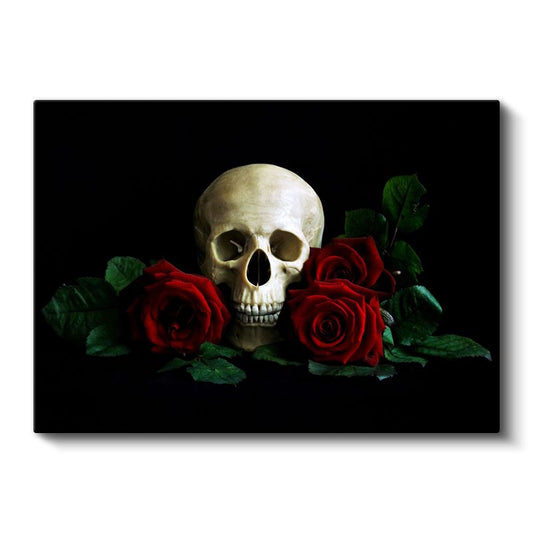 Kafatası ve Güller - Gotik Sanat Kanvas Tablo