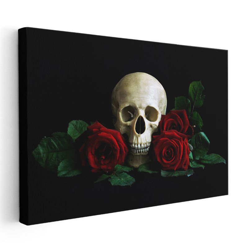 Kafatası ve Güller - Gotik Sanat Kanvas Tablo
