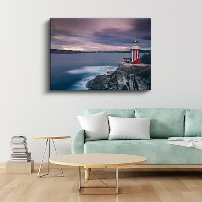 Kırmızı Deniz Feneri - Dramatik Gökyüzü Kanvas Tablo