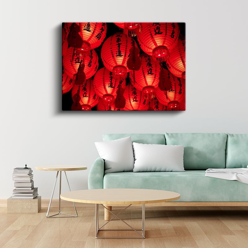 Çin Fenerleri - Geleneksel Kırmızı Işıltı Kanvas Tablo