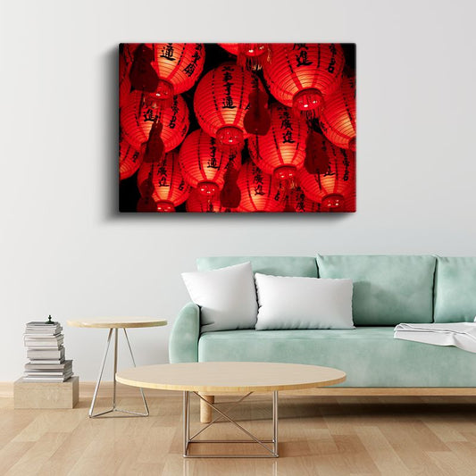 Çin Fenerleri - Geleneksel Kırmızı Işıltı Kanvas Tablo