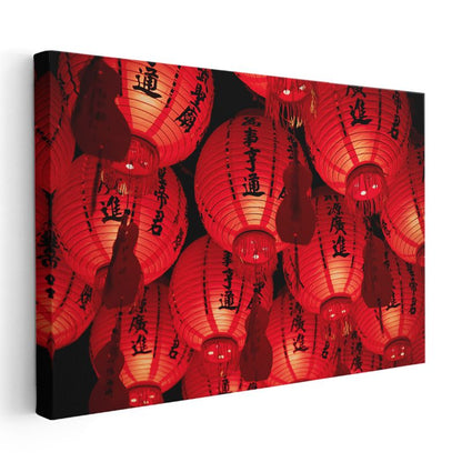 Çin Fenerleri - Geleneksel Kırmızı Işıltı Kanvas Tablo