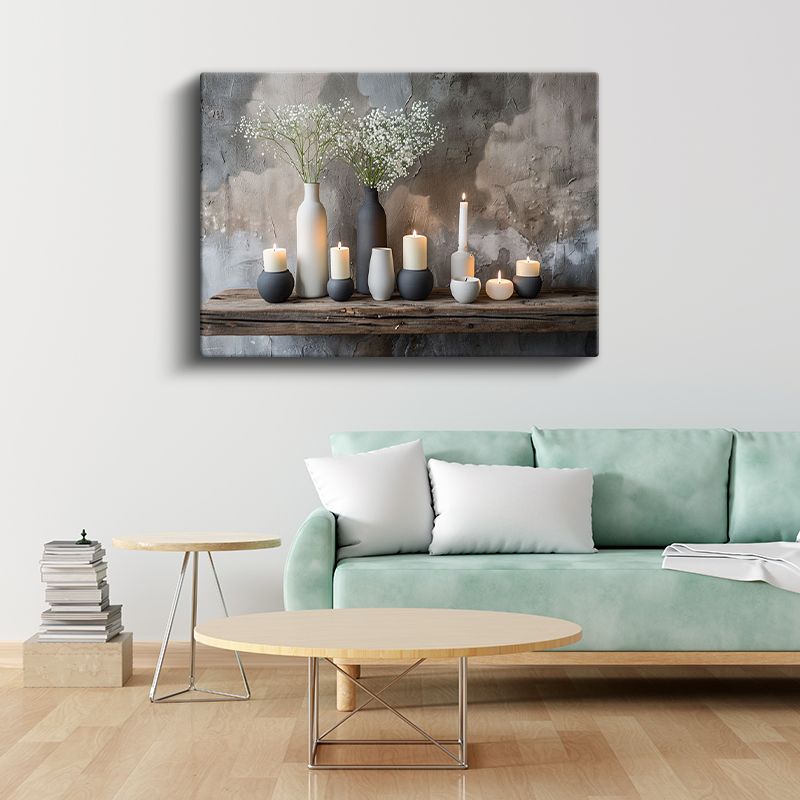 Minimalist Vazolar - Siyah Beyaz Mum Işığı Kanvas Tablo