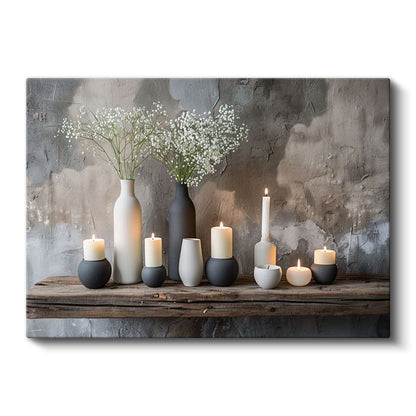 Minimalist Vazolar - Siyah Beyaz Mum Işığı Kanvas Tablo