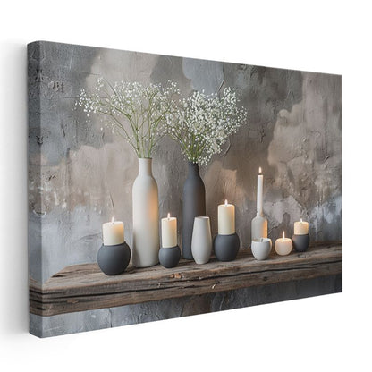 Minimalist Vazolar - Siyah Beyaz Mum Işığı Kanvas Tablo