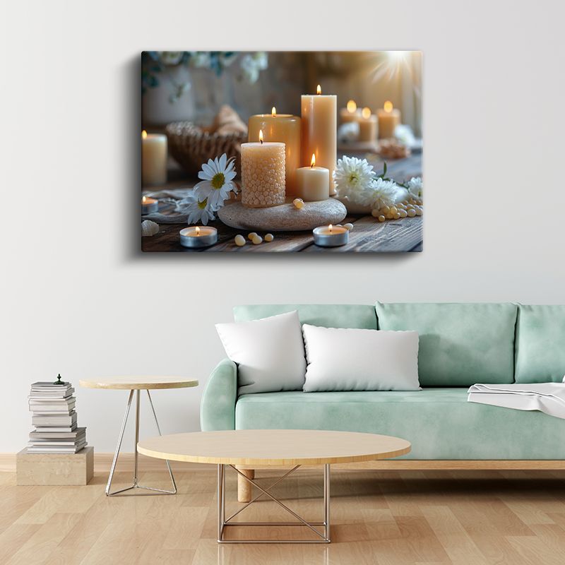 Huzur Köşesi - Mumlar ve Papatyalar Kanvas Tablo