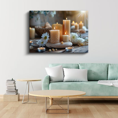 Huzur Köşesi - Mumlar ve Papatyalar Kanvas Tablo