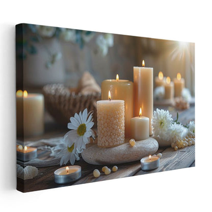 Huzur Köşesi - Mumlar ve Papatyalar Kanvas Tablo