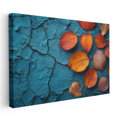 Sonbahar Yaprakları - Mavi Çatlak Doku Kanvas Tablo