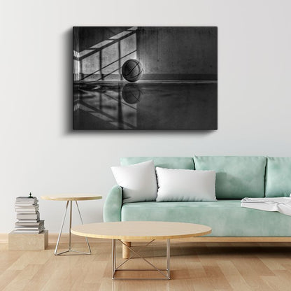 Minimalist Basketbol - Siyah Beyaz Yansıma Kanvas Tablo