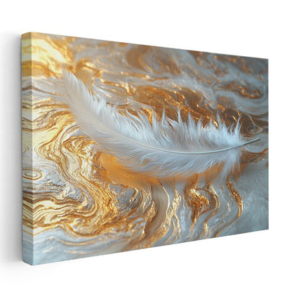 Beyaz Tüy - Altın Dalgalar Üzerinde Zarafet Kanvas Tablo