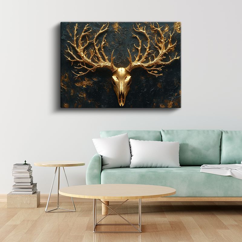 Altın Geyik Kafatası - Mistik Orman Ruhu Kanvas Tablo