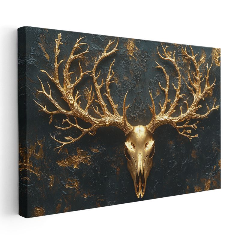 Altın Geyik Kafatası - Mistik Orman Ruhu Kanvas Tablo