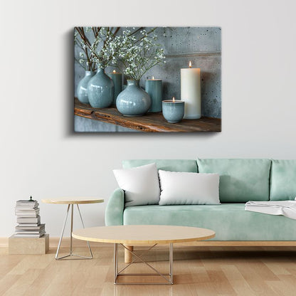 Turkuaz Vazolar - Huzur Veren Dekorasyon Kanvas Tablo