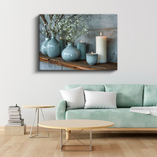 Turkuaz Vazolar - Huzur Veren Dekorasyon Kanvas Tablo