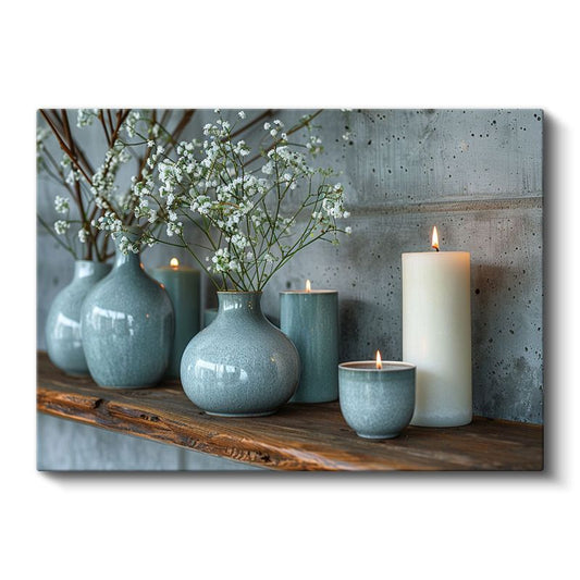 Turkuaz Vazolar - Huzur Veren Dekorasyon Kanvas Tablo