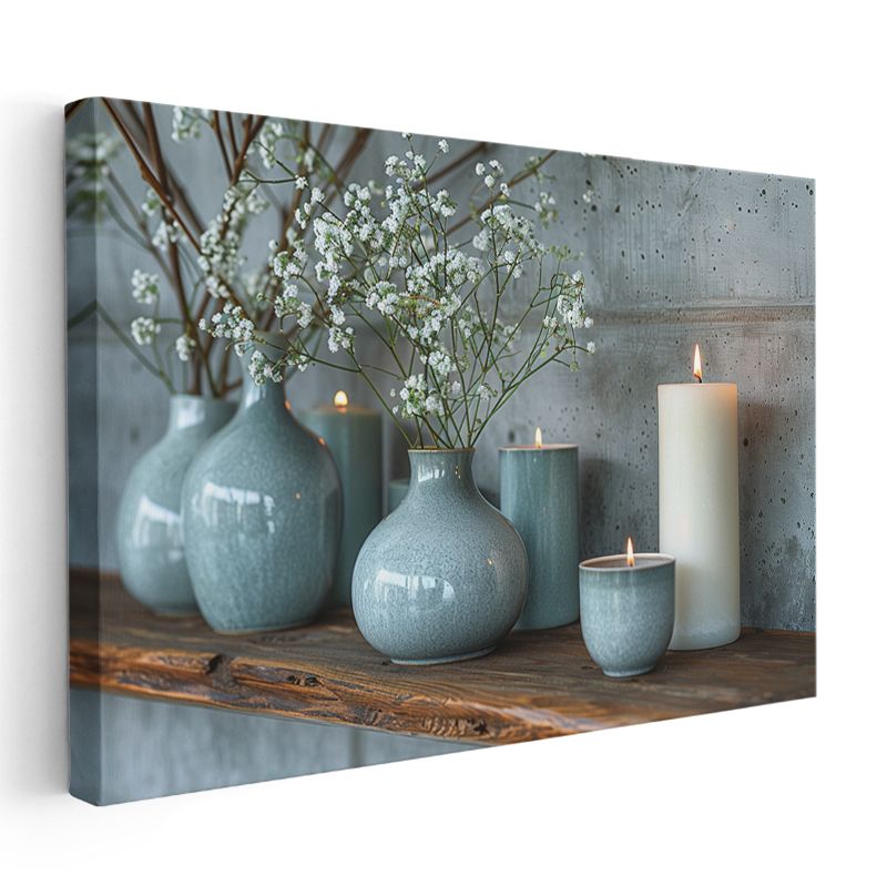 Turkuaz Vazolar - Huzur Veren Dekorasyon Kanvas Tablo