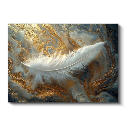 Beyaz Tüy - Altın ve Mavi Dalgalar Kanvas Tablo