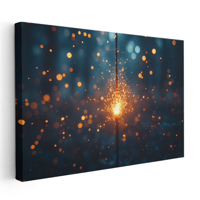 Işık Patlaması - Gece Gökyüzünde Parıltı Kanvas Tablo