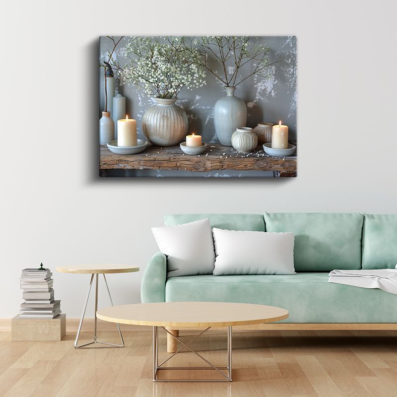 Beyaz Vazolar - Minimalist Çiçek Düzenlemesi Kanvas Tablo