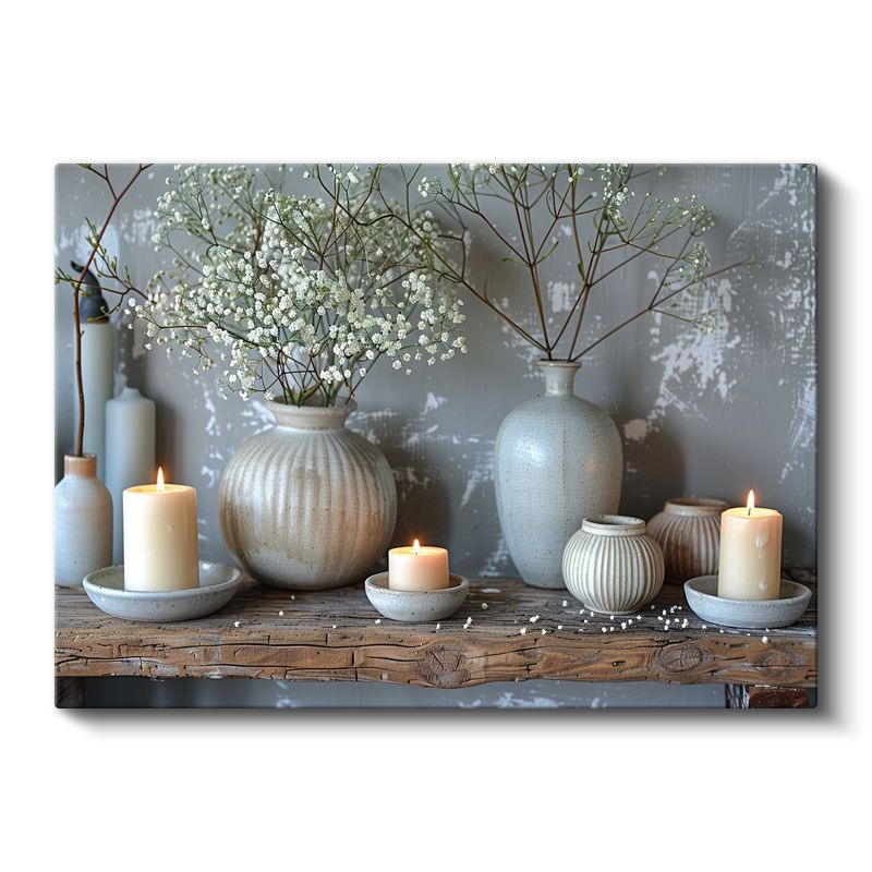 Beyaz Vazolar - Minimalist Çiçek Düzenlemesi Kanvas Tablo