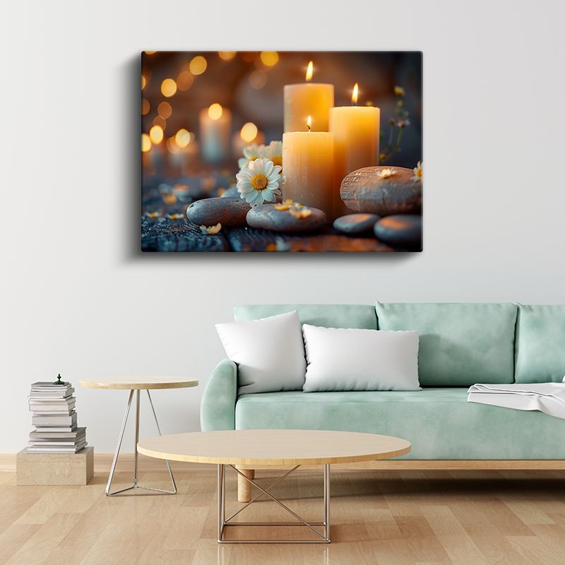 Aromaterapi Mumları - Taşlar ve Papatyalarla Zen Kompozisyonu Kanvas Tablo