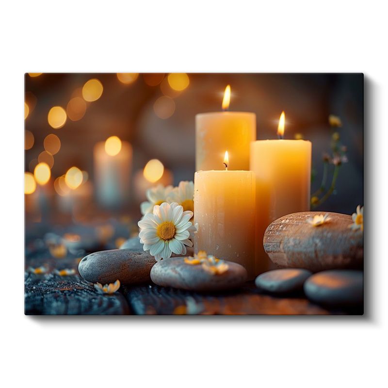 Aromaterapi Mumları - Taşlar ve Papatyalarla Zen Kompozisyonu Kanvas Tablo