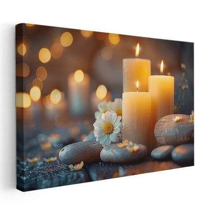 Aromaterapi Mumları - Taşlar ve Papatyalarla Zen Kompozisyonu Kanvas Tablo