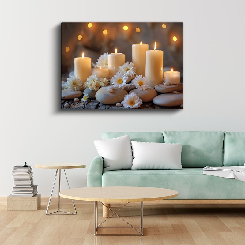 Huzur Köşesi - Mumlar ve Papatyalarla Meditasyon Kanvas Tablo