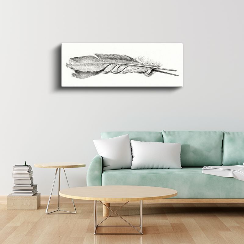 Kuş Tüyü Çizimi - Zarif Karakalem Sanatı Kanvas Tablo