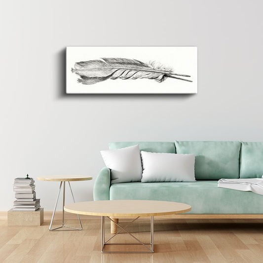 Kuş Tüyü Çizimi - Zarif Karakalem Sanatı Kanvas Tablo