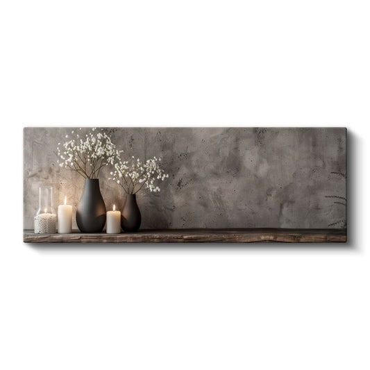 Minimalist Vazo Düzenlemesi - Beyaz Çiçekler ve Mumlarla Huzur Kanvas Tablo